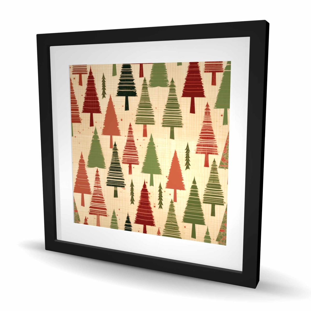 C1FM2424RCSWEJ 24 x 24 in. Christmas Tree Pattern Red Framed Matted Print Wall Art - Home Decor