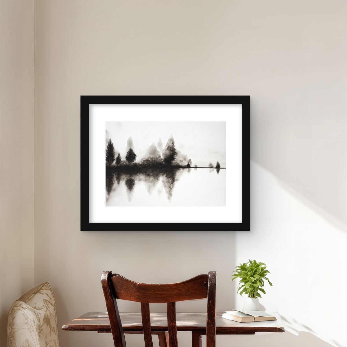 C1FM1620PTW452 16 x 20 in. Reflection - Black Trees Framed Matted Print Wall Art - Home Decor