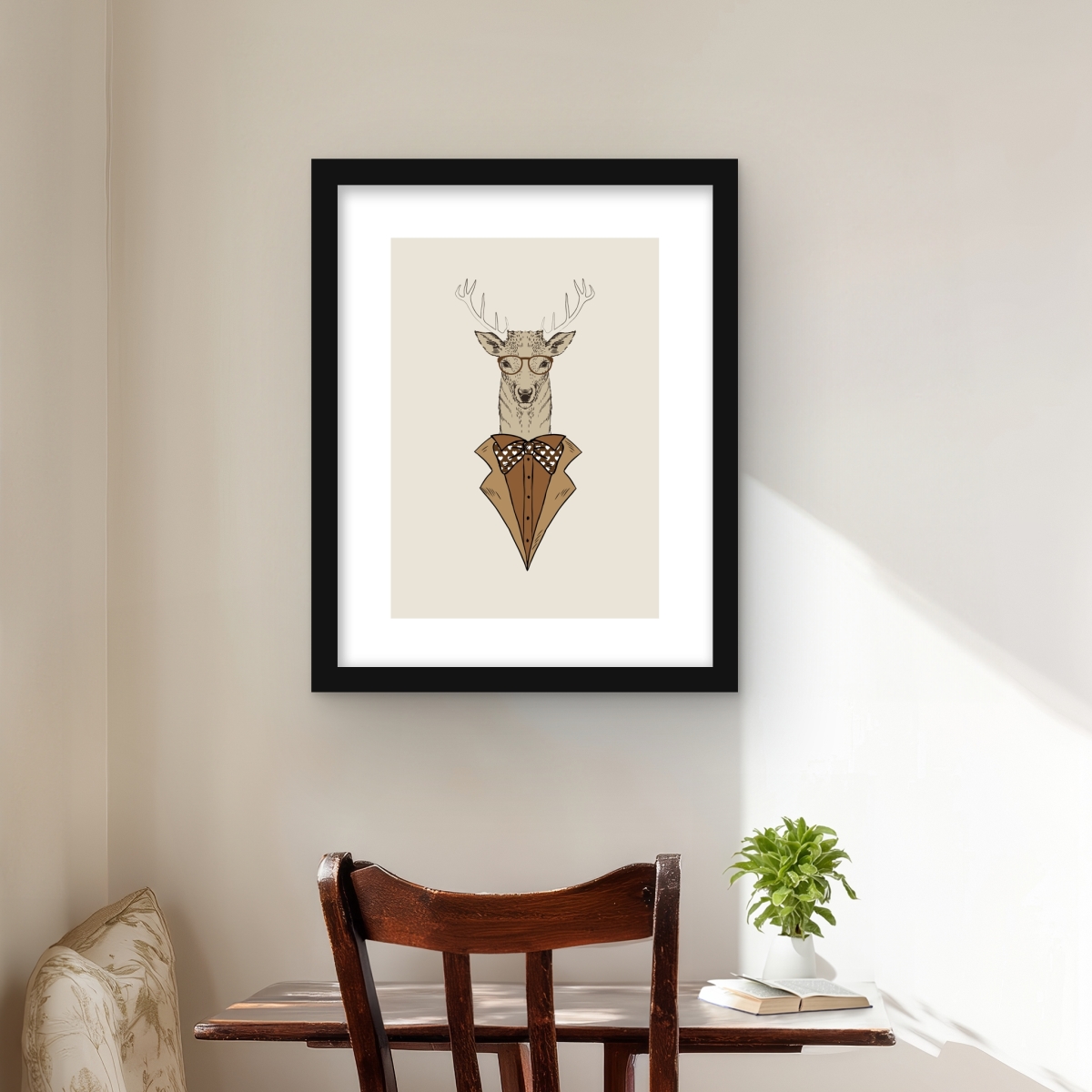 C1FM1620QIO0BJ 16 x 20 in. Deer with Brown Coat - Framed Matted Print Wall Art - Home Decor Art