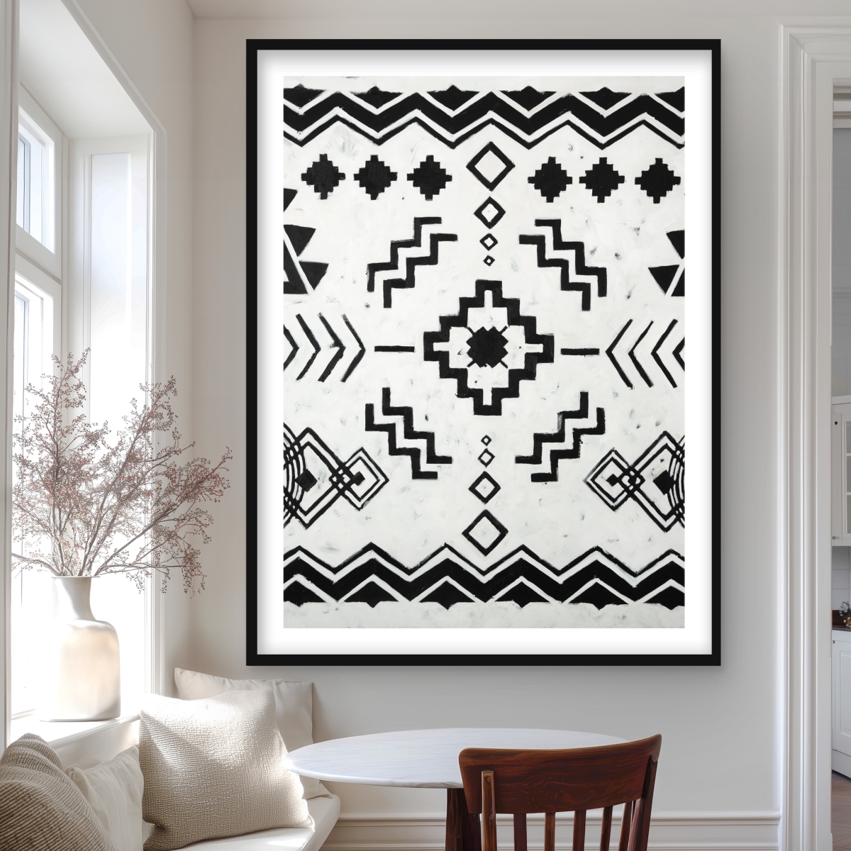 C1FM364851VLOY 36 x 48 in. Ethnic Patterns - White Framed Matted Print Wall Art for Home Decor