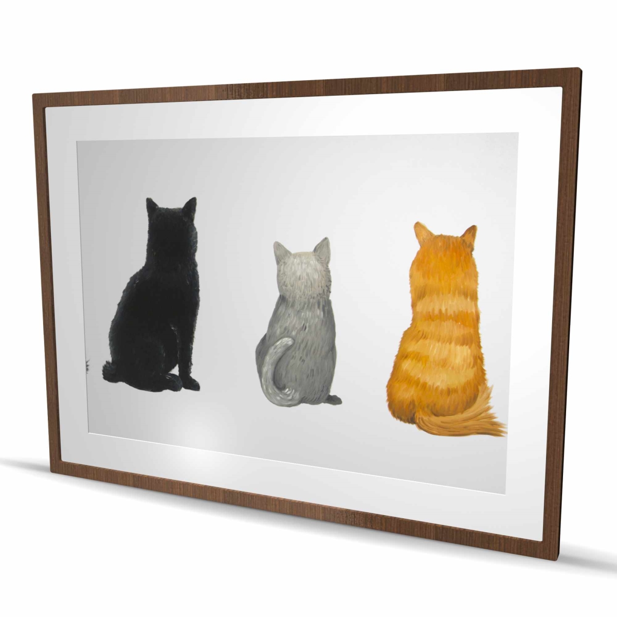 C1FM36486IVZIP 36 x 48 in. Six Cats Lined Up Back View - Framed Matted Print Wall Art for Decor