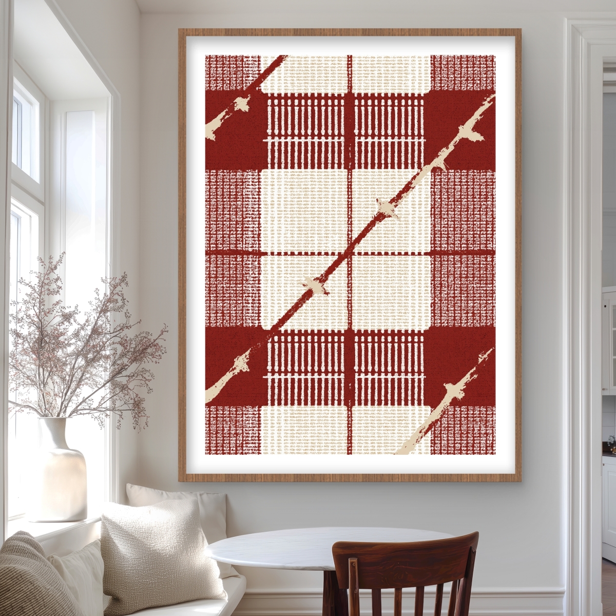 C1FM36488J1FA4 36 x 48 in. Red Square Pattern - Beige Framed Matted Print Wall Art - Home Decor