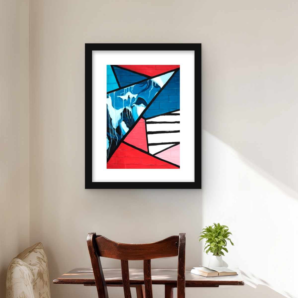 C1FM1620JAME1P 16 x 20 in. Diagonal Unity - Blue Framed Matted Print Wall Art for Bedroom Decor