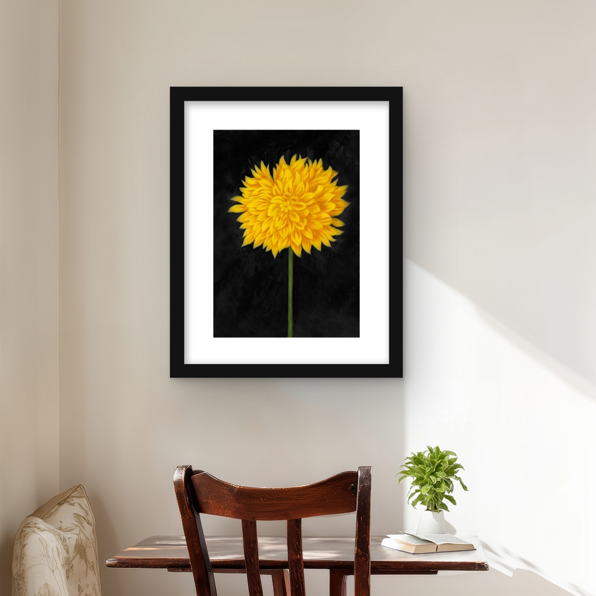 C1FM1620JFX7MI 16 x 20 in. Yellow Chrysanthemum - Rustic Framed Matted Print Wall Art for Decor