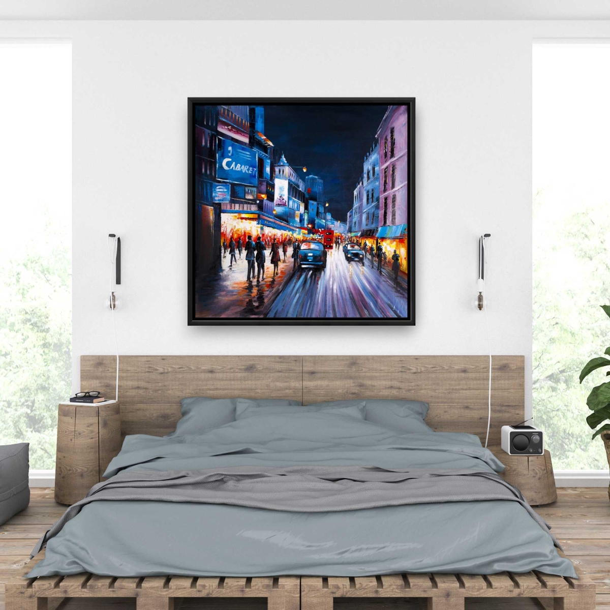 C1FC3636R68F86 36 x 36 in. Cabaret Evening - Orange Building Framed Canvas - Home Decor