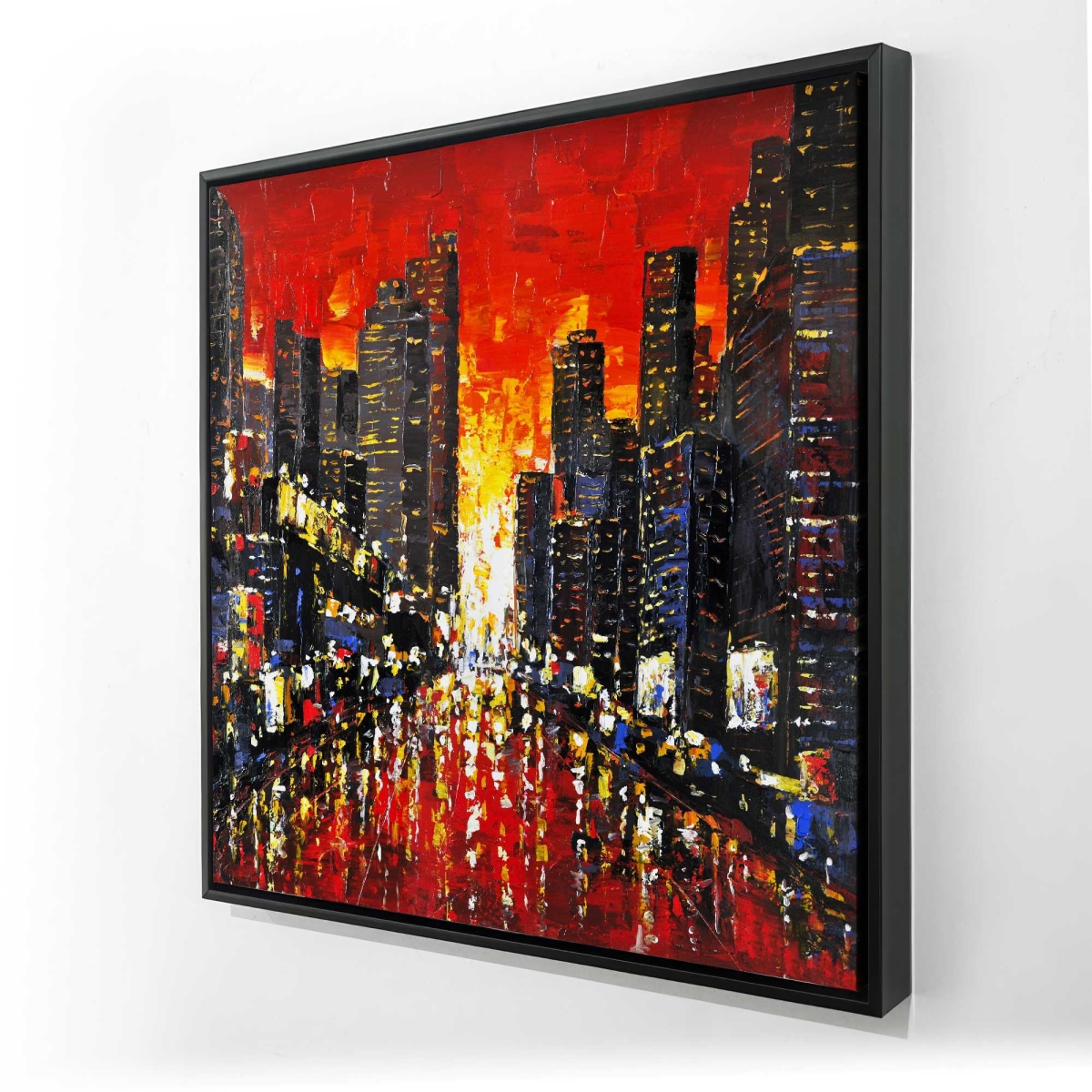 C1FC3636TT0MOB 36 x 36 in. Abstract Sunset on the City - Cities Red Framed Canvas Decor