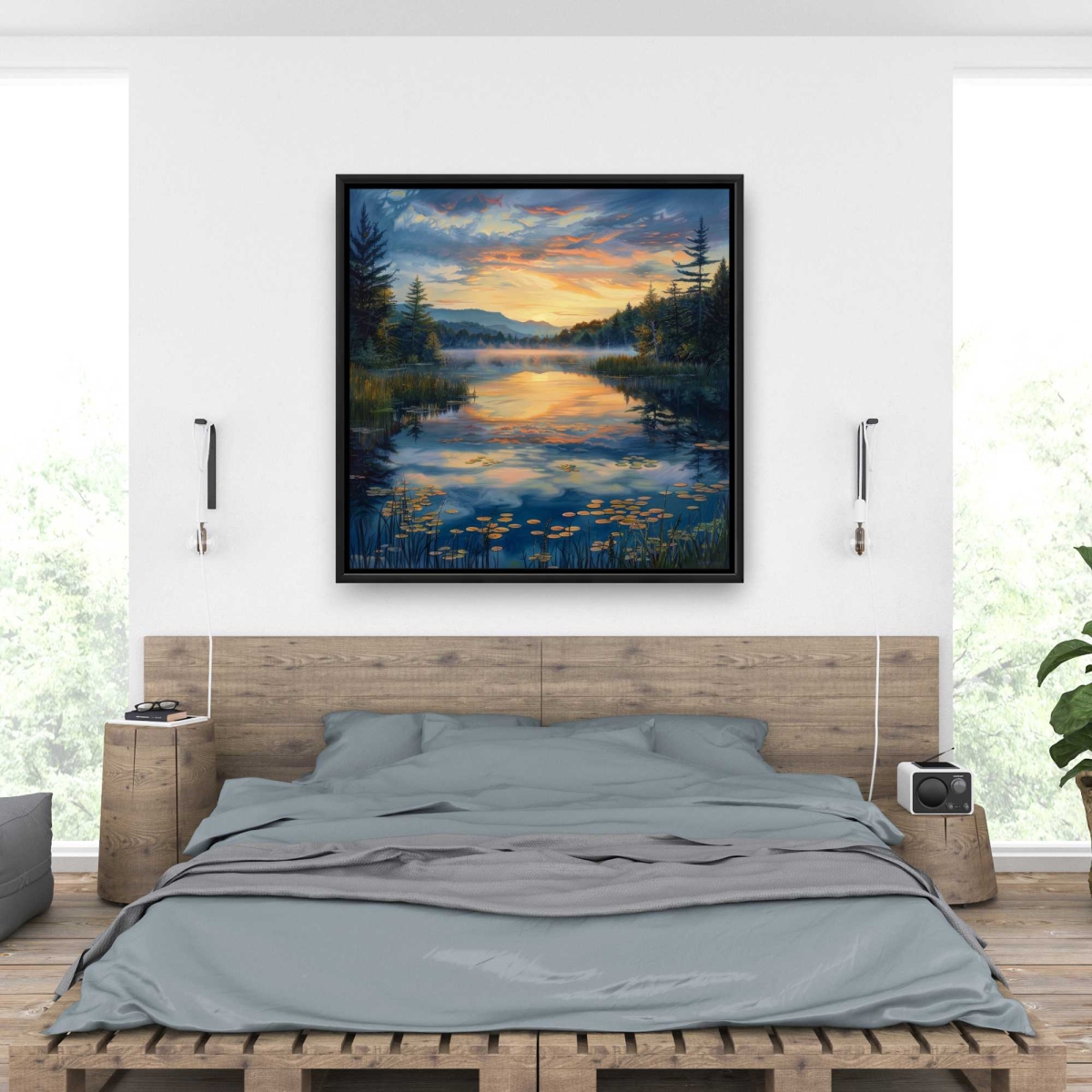 C1FC3636V0I0NO 36 x 36 in. Fluid - Turquoise Framed Canvas Art for Home Decor