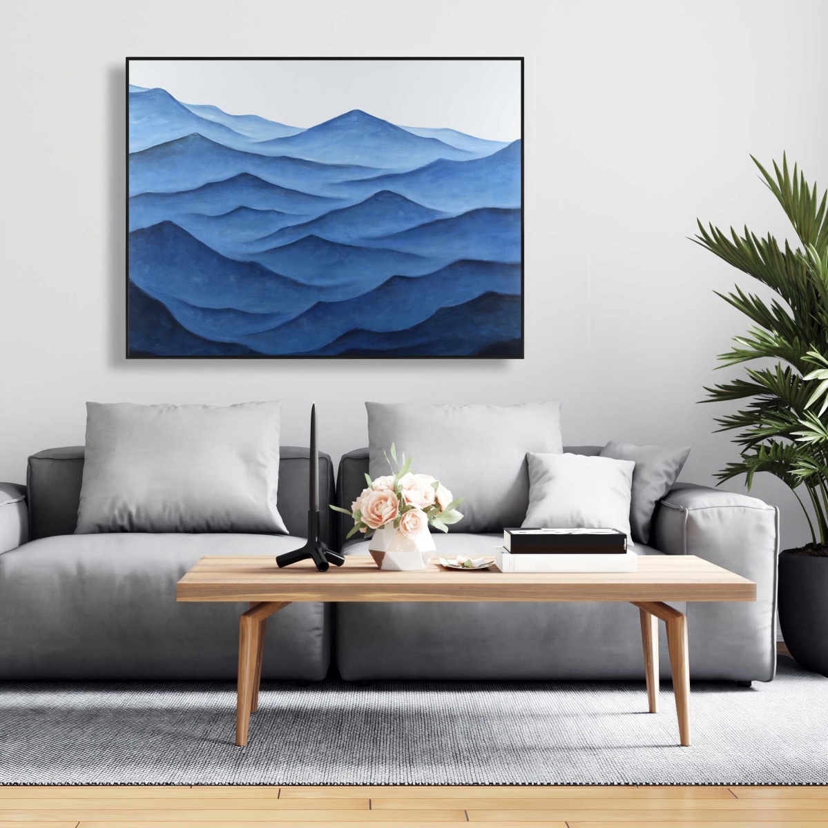 C1FC3648XU04LI 36 x 48 in. Dark Calm Ocean Waves - Waves Blue Framed Canvas Decor