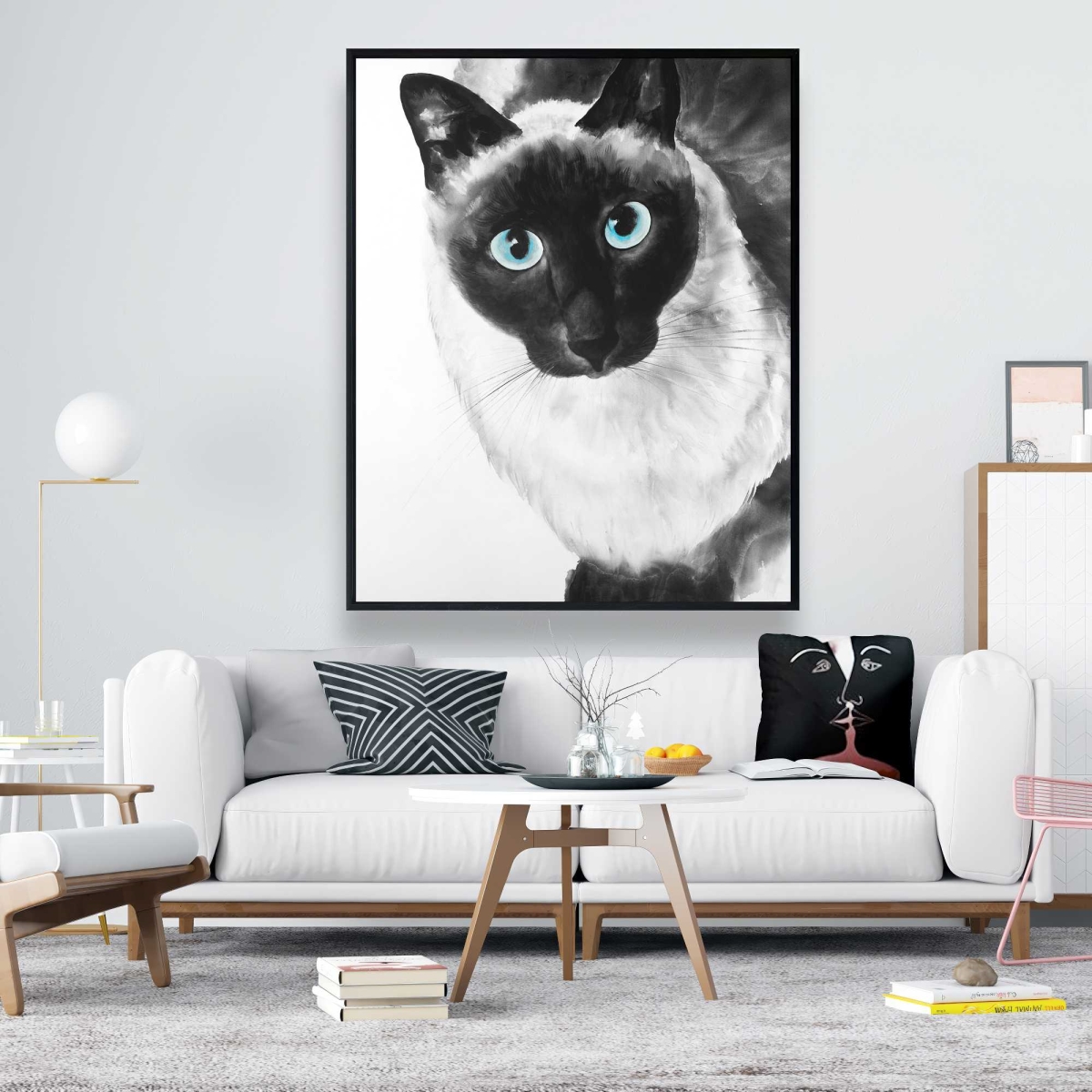 C1FC48602JC7B1 48 x 60 in. Blue Eyes Siamese Cat - Black Framed Canvas Home Decor