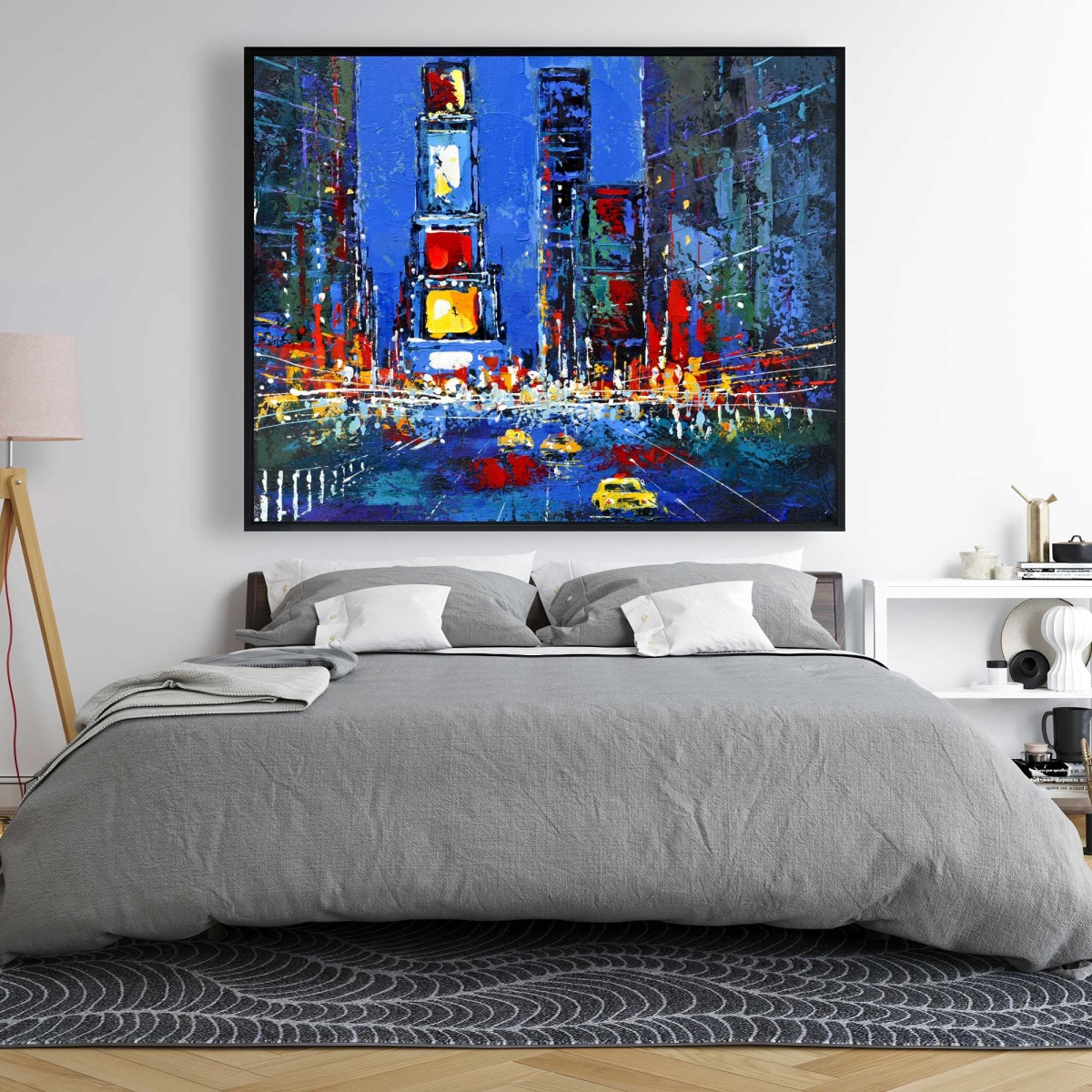 C1FC4860204BFJ 48 x 60 in. Times Square Illuminated - Classic Blue Framed Canvas Decor