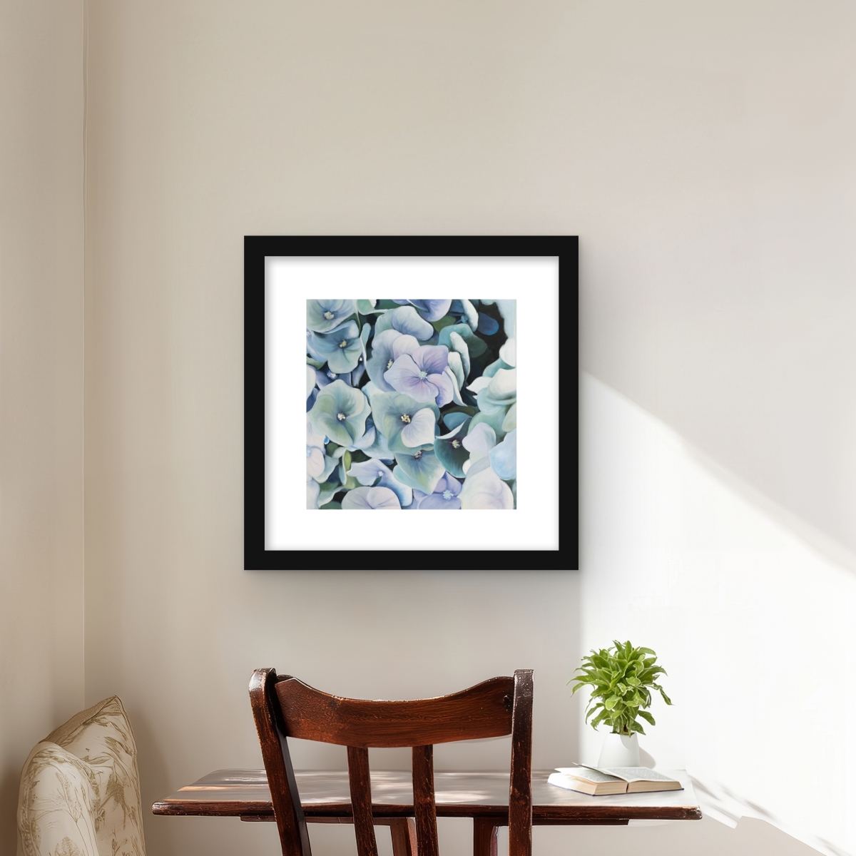 C1FM161632W0EF 16 x 16 in. Hydrangea Plant - Hyperrealist Botanical Print Wall Art - Home Decor