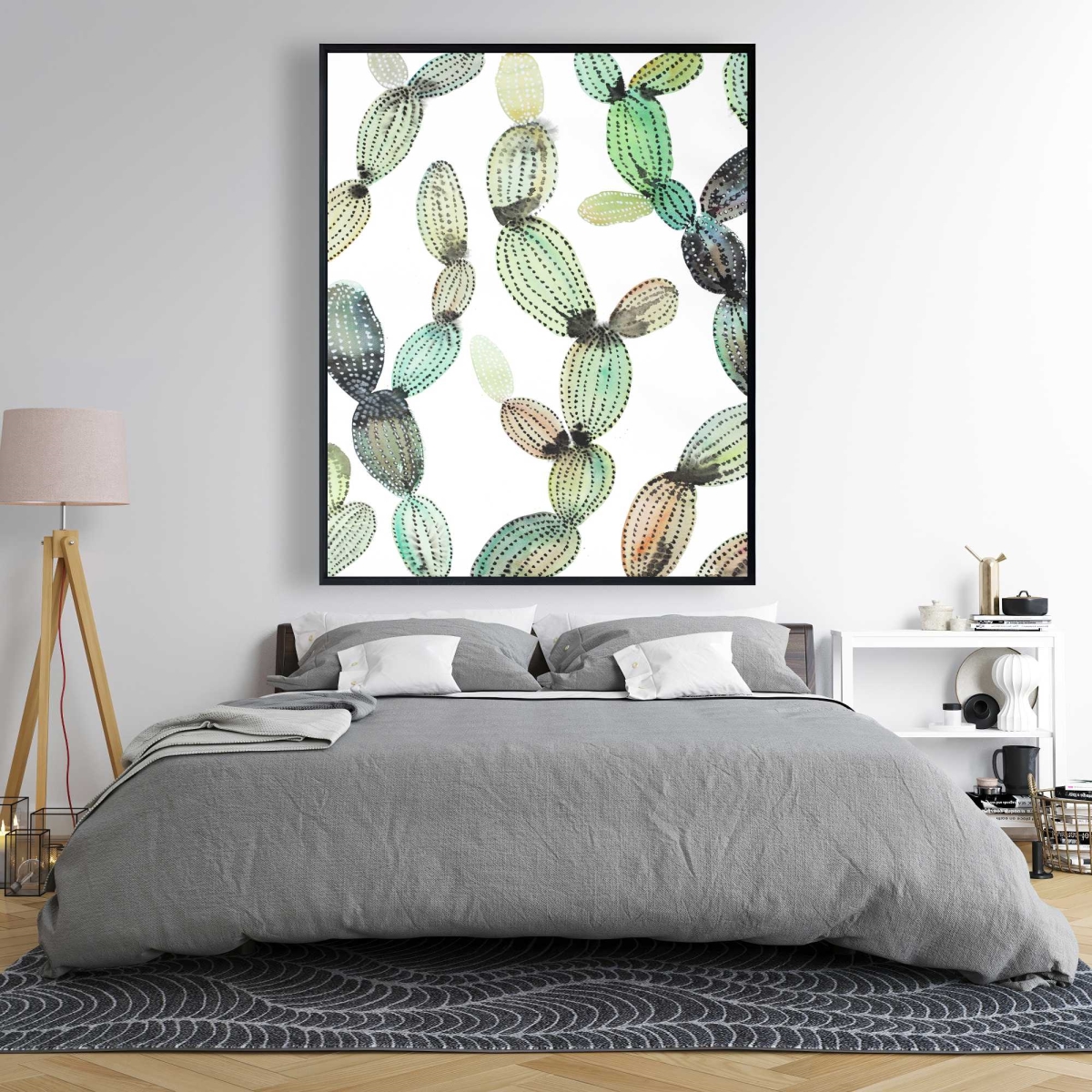 C1FC48605CZOQZ 48 x 60 in. Cactus Pattern Framed Canvas - Floral Botanical Home Decor
