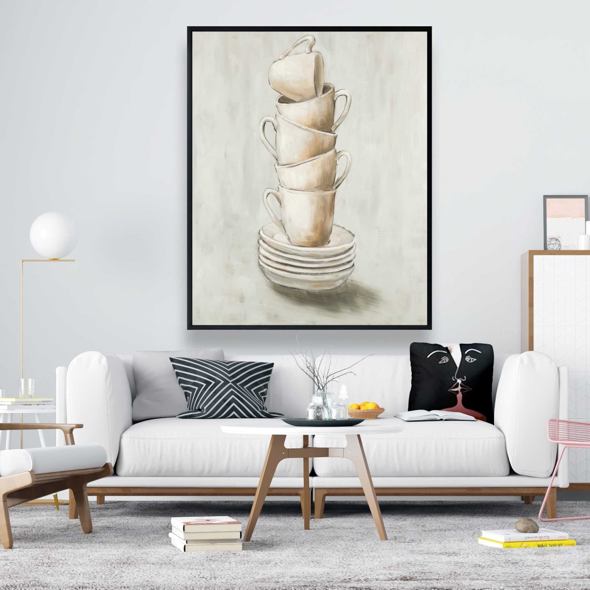 C1FC48607BM478 48 x 60 in. Stacked Cups - Still Life Kitchen Framed Canvas Decor