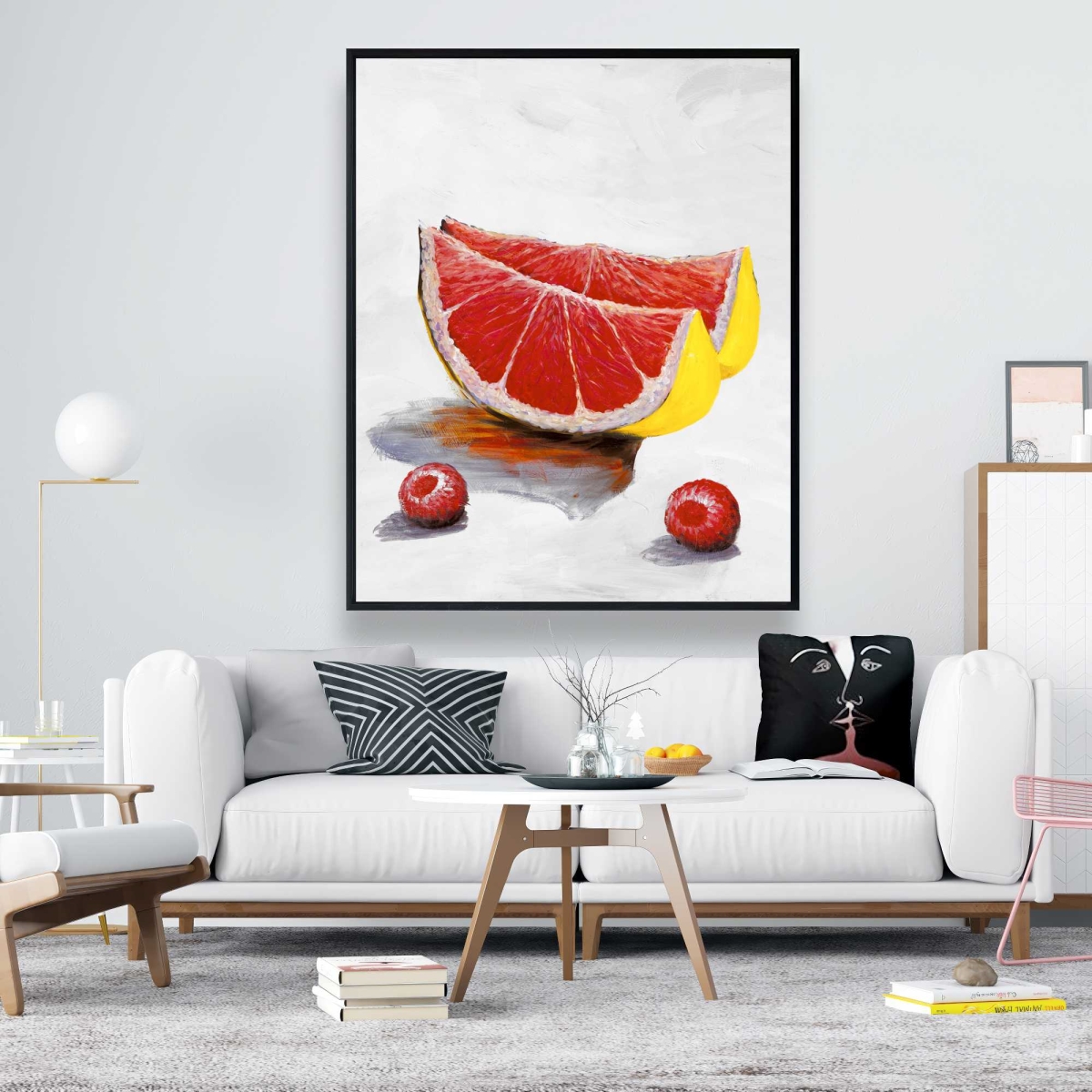 C1FC48607WLTRI 48 x 60 in. Grapefruit Slices - Yellow Contemporary Framed Canvas Decor