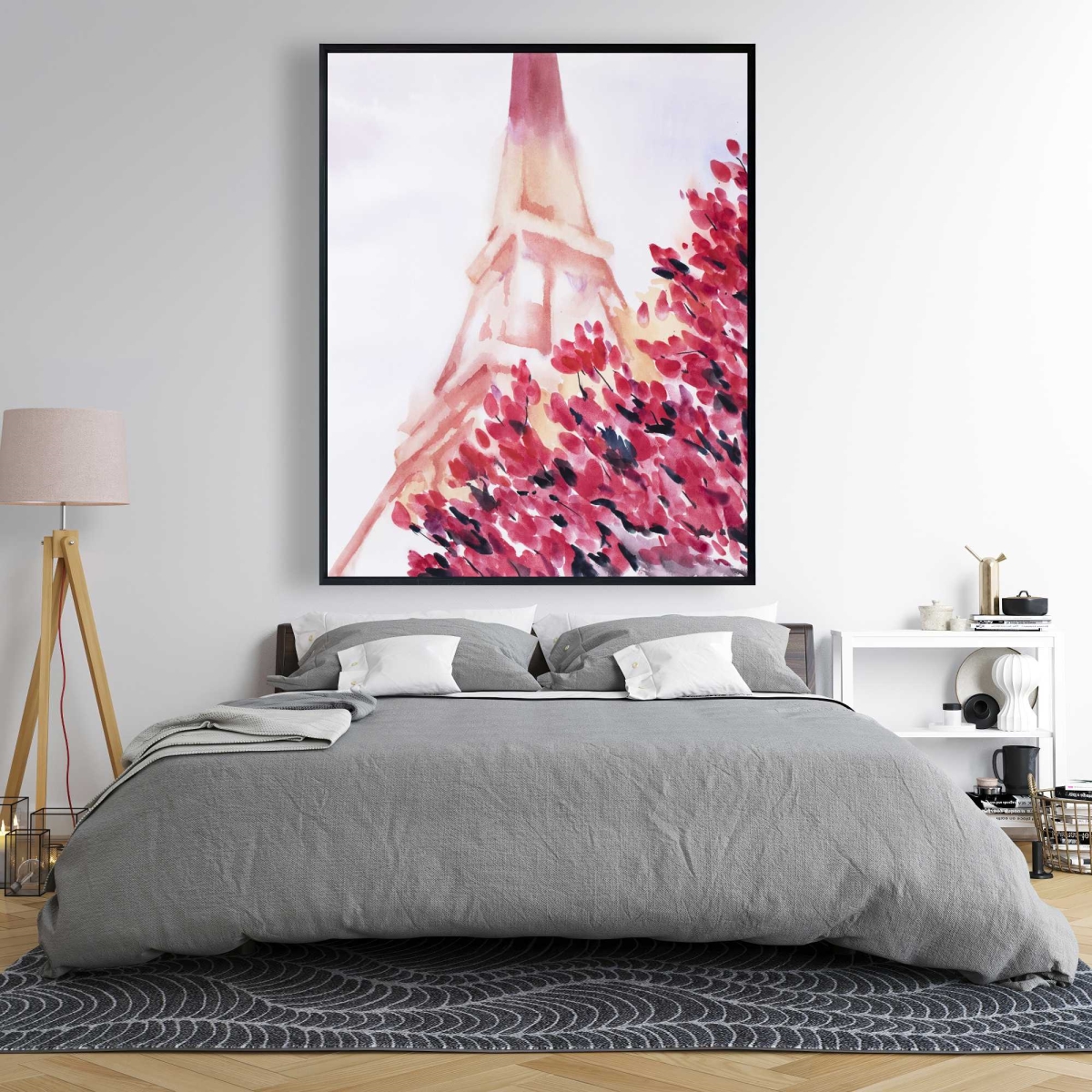 C1FC48608J2V3H 48 x 60 in. Pink Eiffel Tower - Romantic Bedroom Framed Canvas Decor