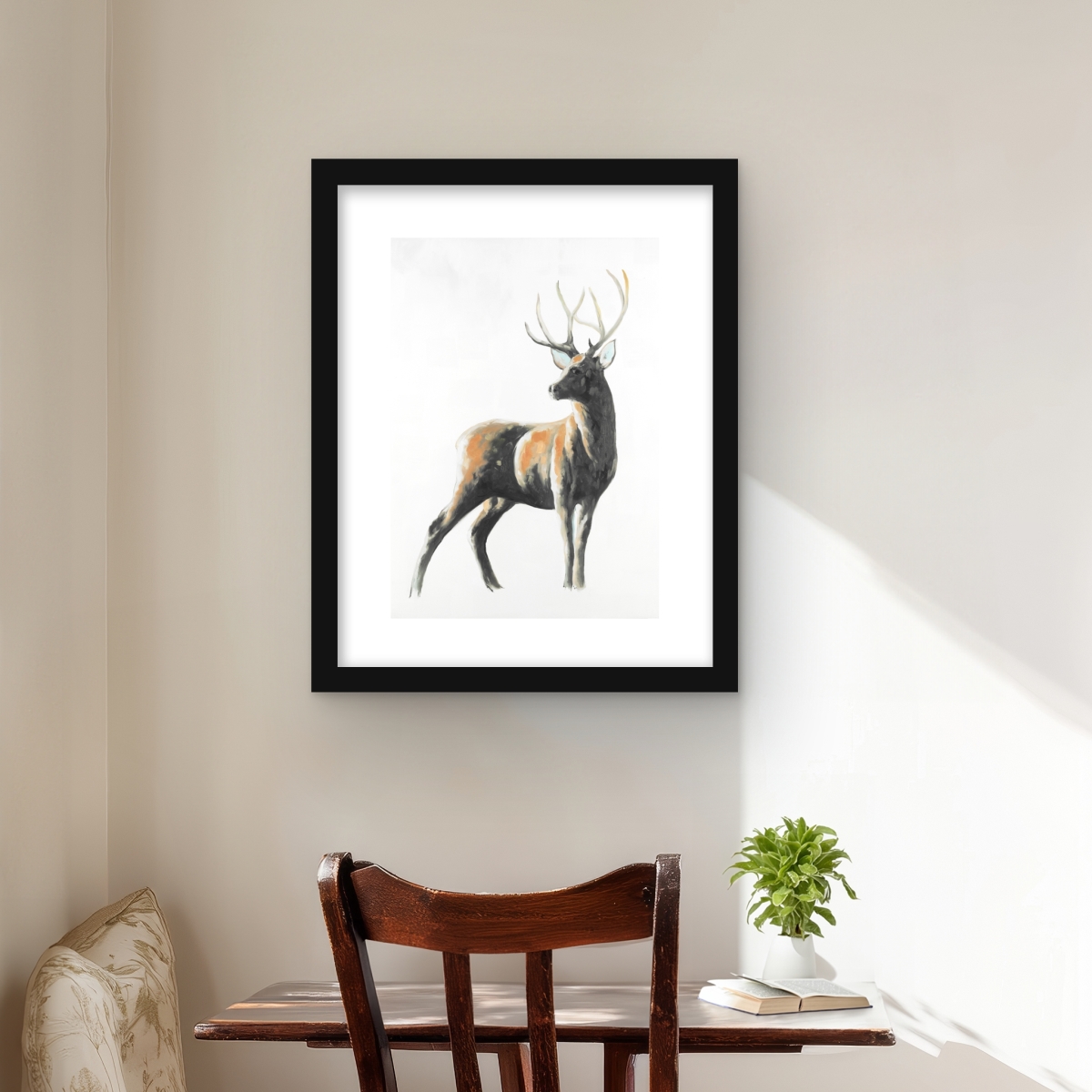 C1FM1620X6DN45 16 x 20 in. Abstract Deer - Rustic Framed Matted Print Wall Art for Home Decor