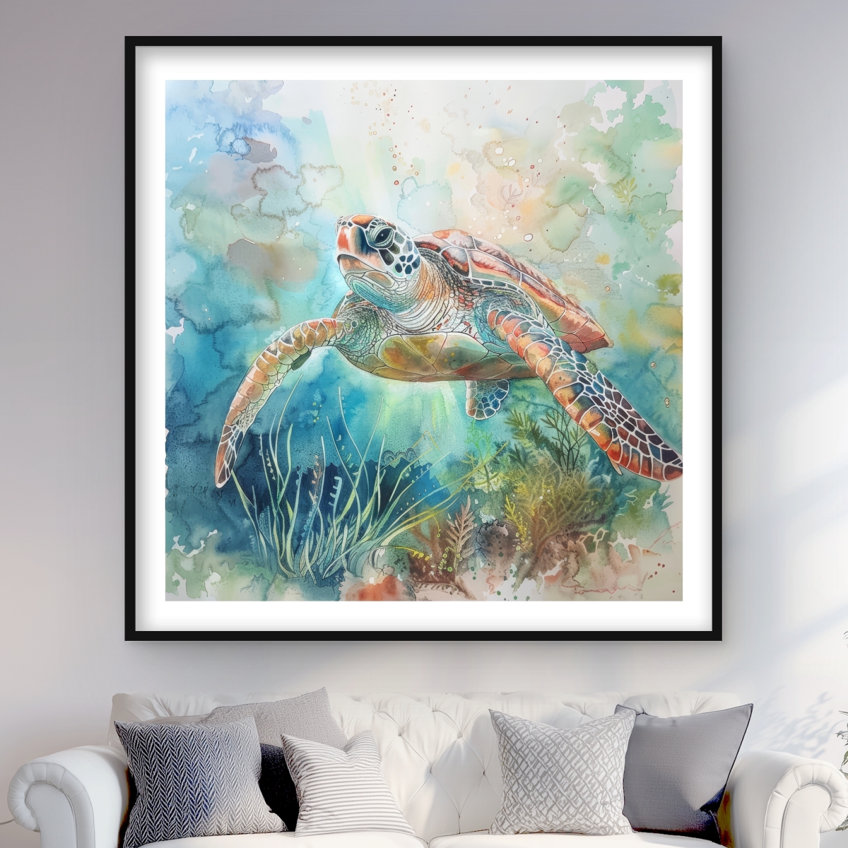 C1FM4848A4K53L 48 x 48 in. Turtle - White Framed Matted Print Wall Art - Home Decor Art Print