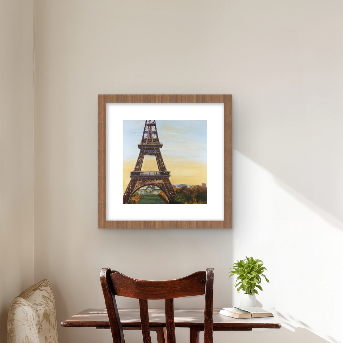 C1FM1616L35CM1 16 x 16 in. Eiffel Tower by Dawn - Framed Matted Print Wall Art for Home Decor