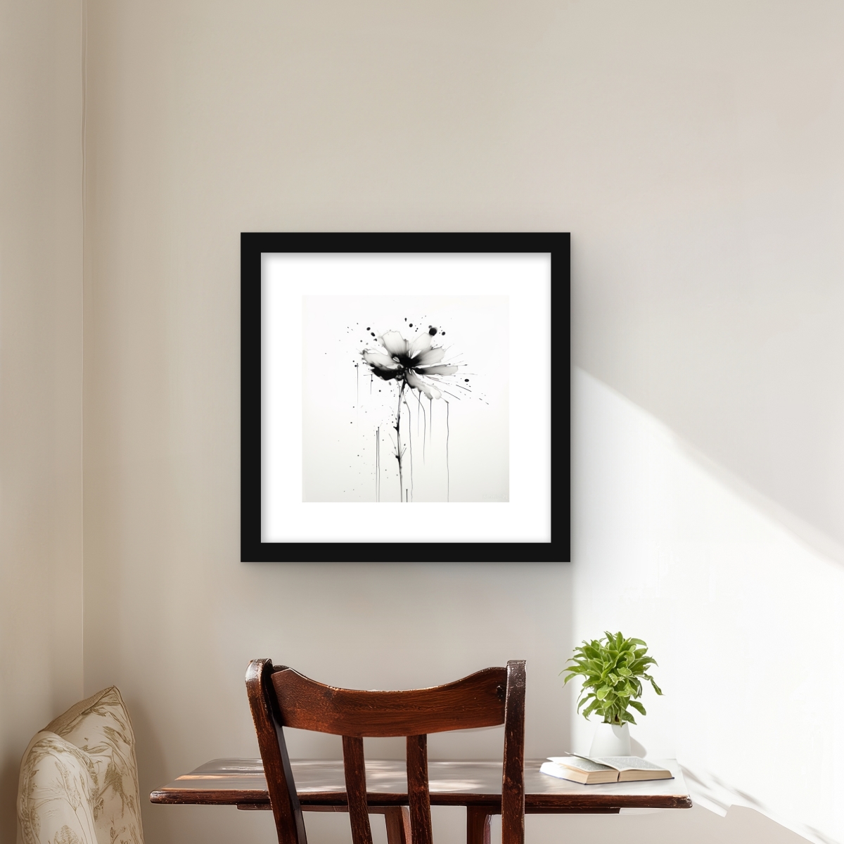 C1FM1616L3MBE8 16 x 16 in. Exploding Flower - Black Floral Framed Print Wall Art for Home Decor