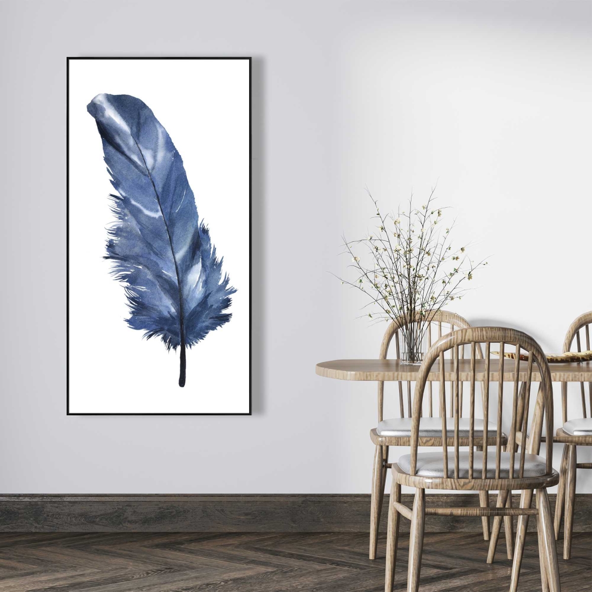 C1FC2448U6P1TW 24 x 48 in. Blue Feather - Scandinavian Bedroom Framed Canvas Decor