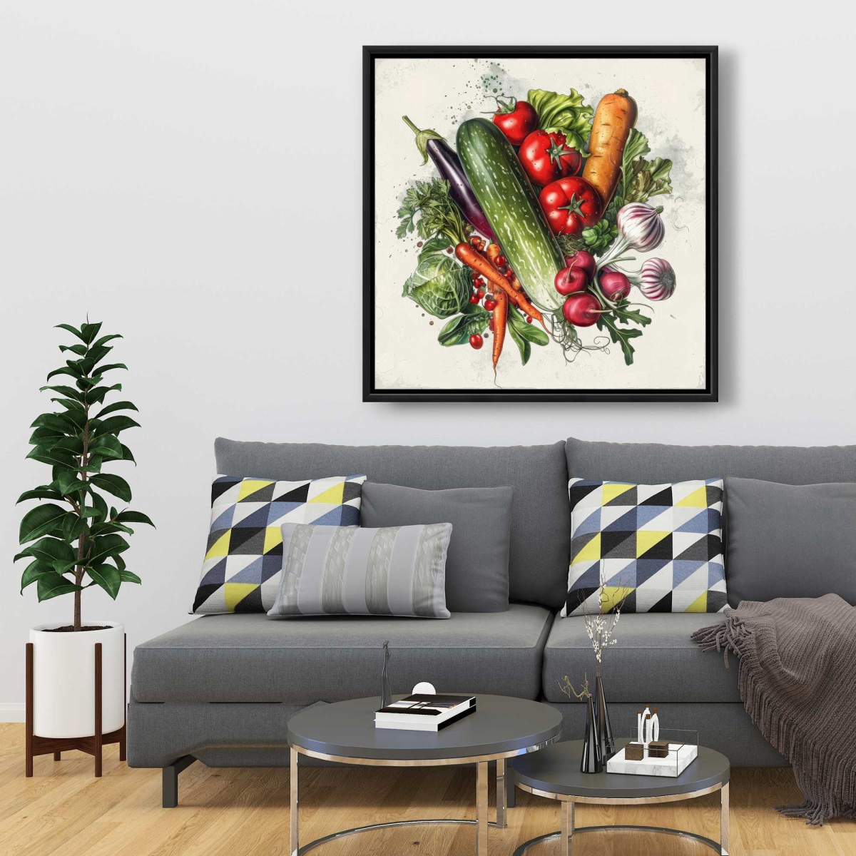 C1FC3636KQONPM 36 x 36 in. Veggies - Turquoise Framed Canvas for Home Decor - Art Print