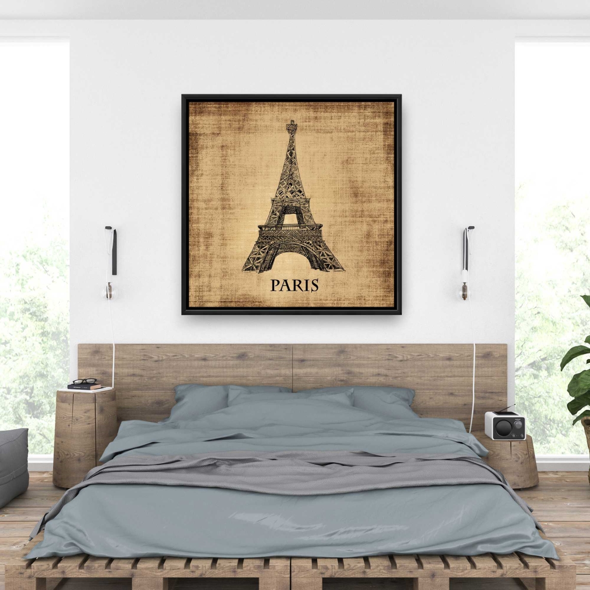 C1FC3636PJRAVF 36 x 36 in. Eiffel Tower Illustration - Framed Canvas for Home Decor