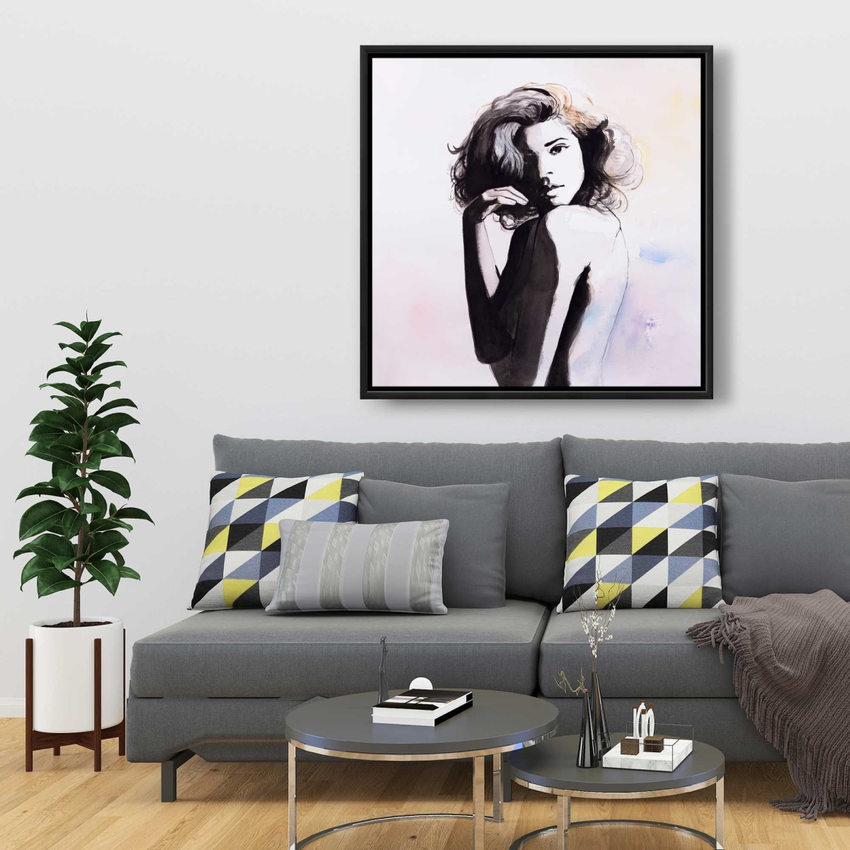 C1FC3636TXH7HH 36 x 36 in. Almost Nude - Bedroom Figurative Framed Canvas