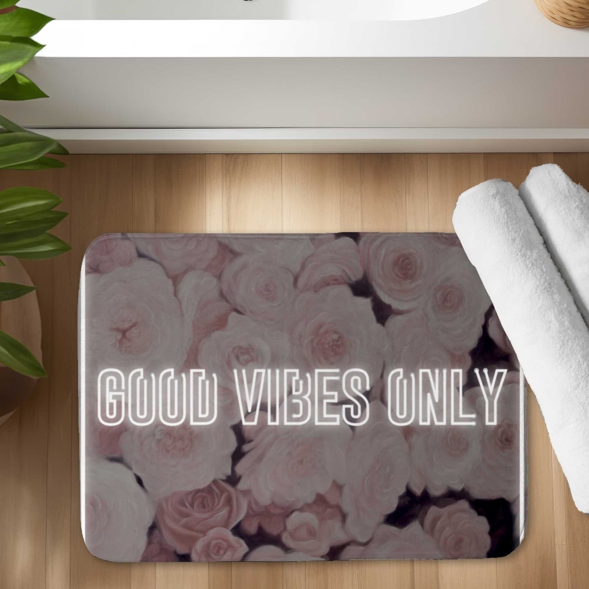 C1BM17248LMMIC 17 x 24 in. Good Vibes Only - Roses Bath Mat - Motivational Home Decor