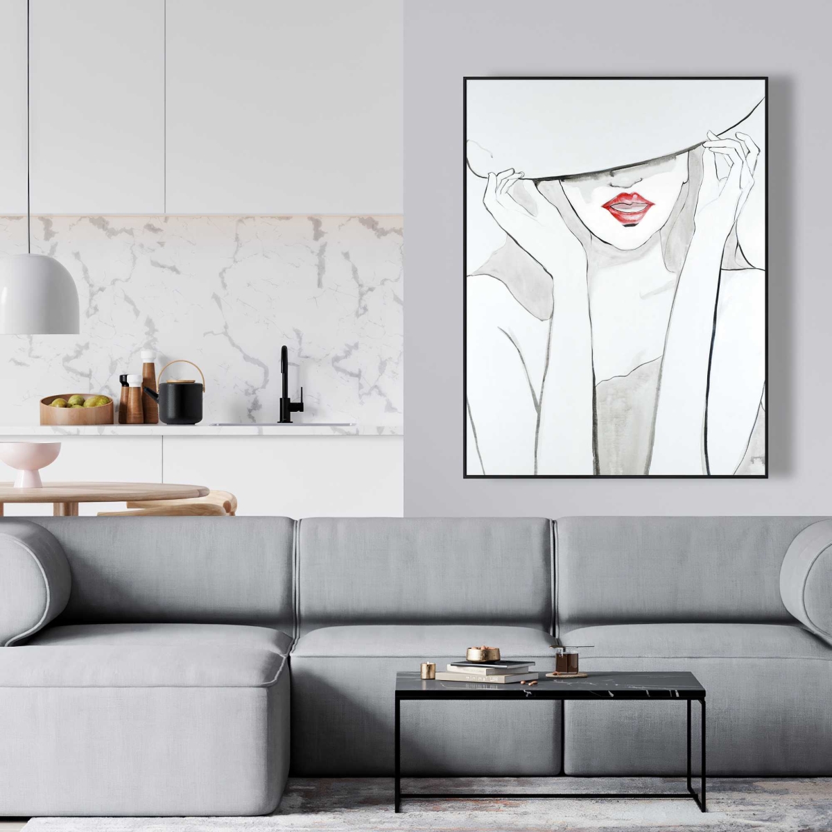 C1FC36486A3VQ6 36 x 48 in. Woman with Big Hat - Bathroom Figurative Framed Canvas Decor