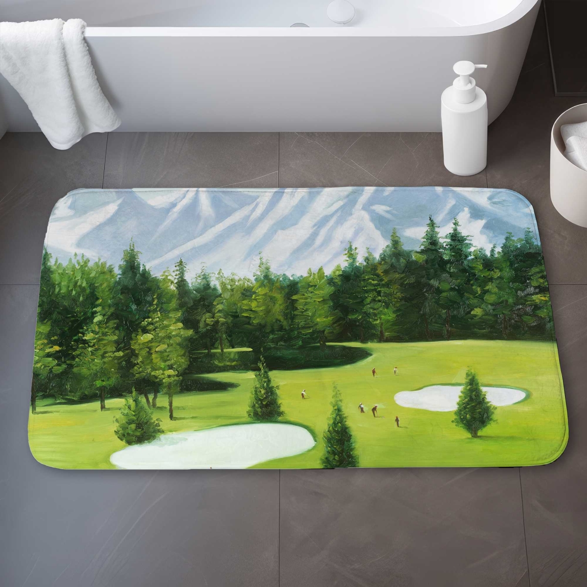 C1BM2134DQ8JSA 21 x 34 in. Golf Course with Mountains View Bath Mat - White Living Room