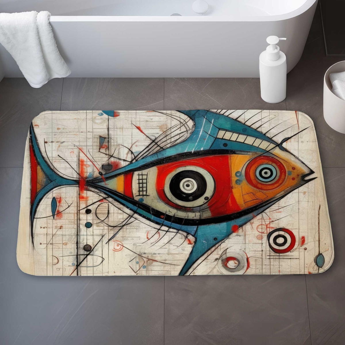 C1BM2134E2ANWG 21 x 34 in. Abstract Fish Bath Mat - Illustrative Aquatic Home Decor
