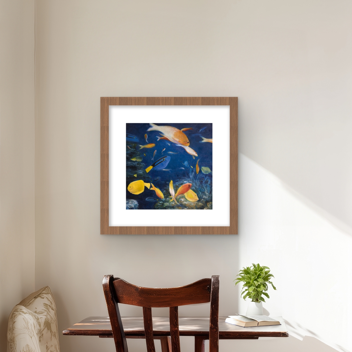 C1FM1616V26BAI 16 x 16 in. Colorful Fish Under the Sea - Yellow Animals Framed Print Wall Art