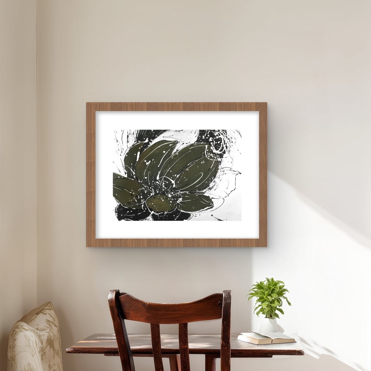 C1FM162049YYNY 16 x 20 in. Abstract Flower with Paint Splash Wall Art - White Floral Print Decor