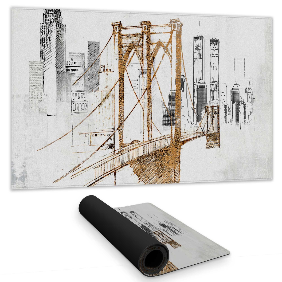 C1DM1424OQ3PMF 14 x 24 in. Brooklyn Bridge Blurry Sketch Gaming Desk Mat - Home Decor