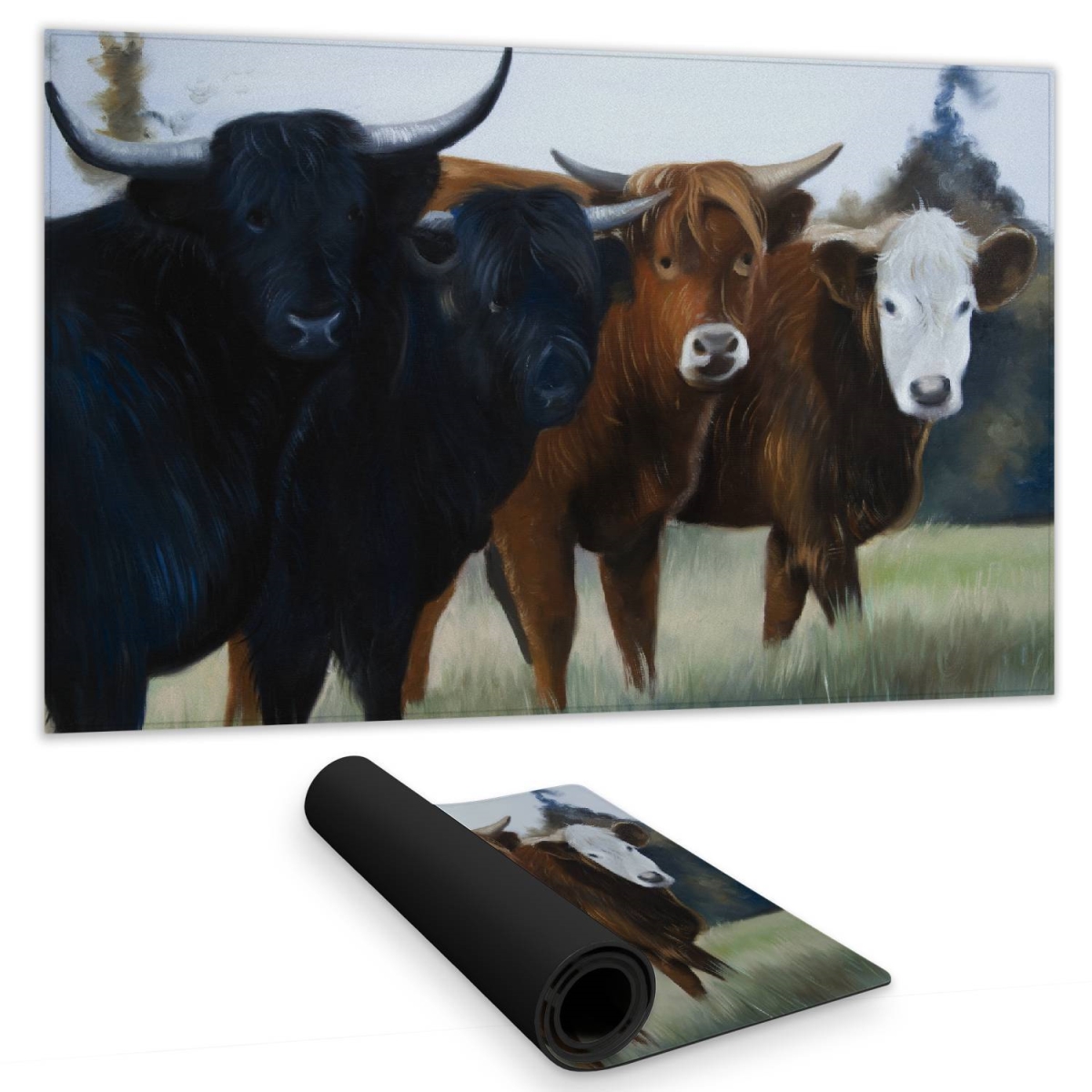 C1DM1424OQHMAU 14 x 24 in. Four Highland Cows Desk Mat - Western Farm Animal Decor
