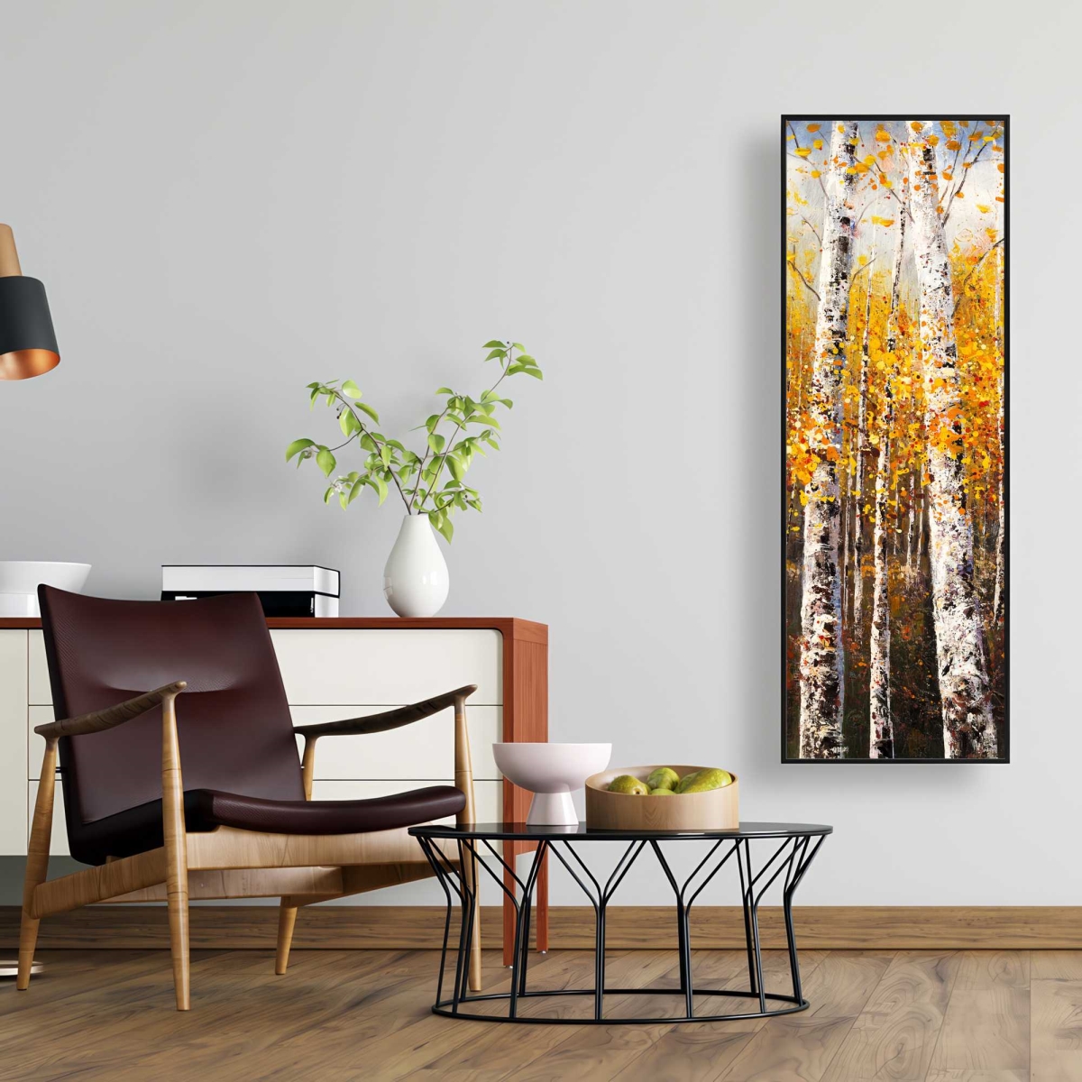 C1FC16488T0R0F 16 x 48 in. Birches by Sunny Day - Orange Trees Framed Canvas Art Decor