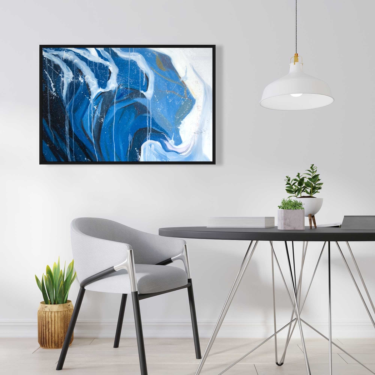 C1FC2436A7UMV6 24 x 36 in. Abstract Wave in Motion - Coastal Blue Framed Canvas Art