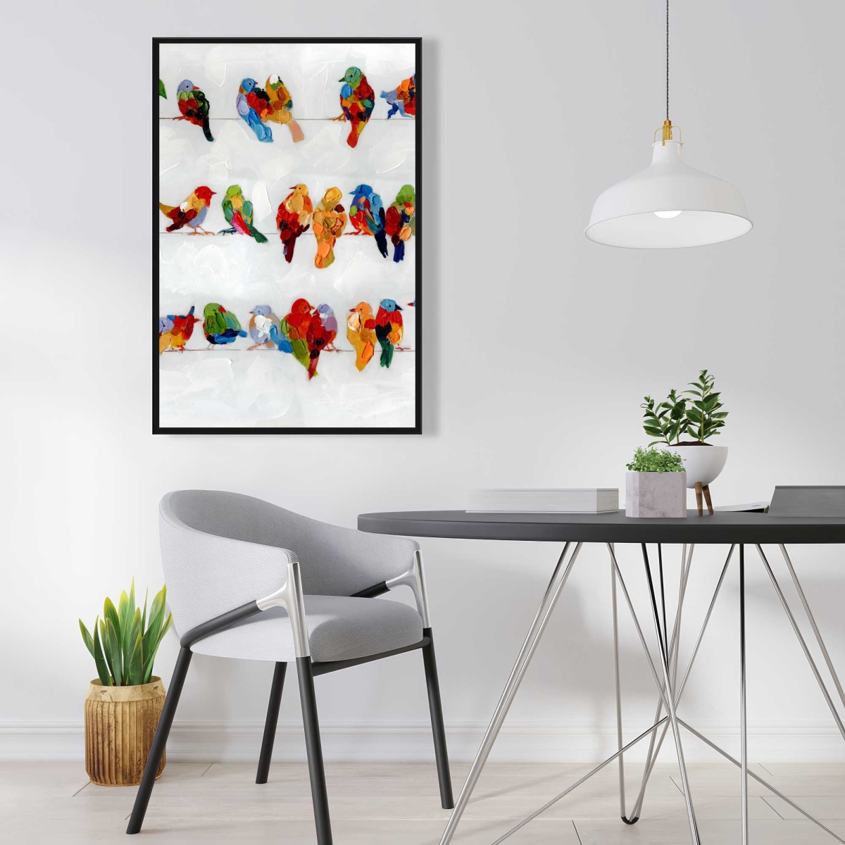 C1FC2436LF2KHB 24 x 36 in. Colorful Birds on a Wire - Orange Framed Canvas Home Decor