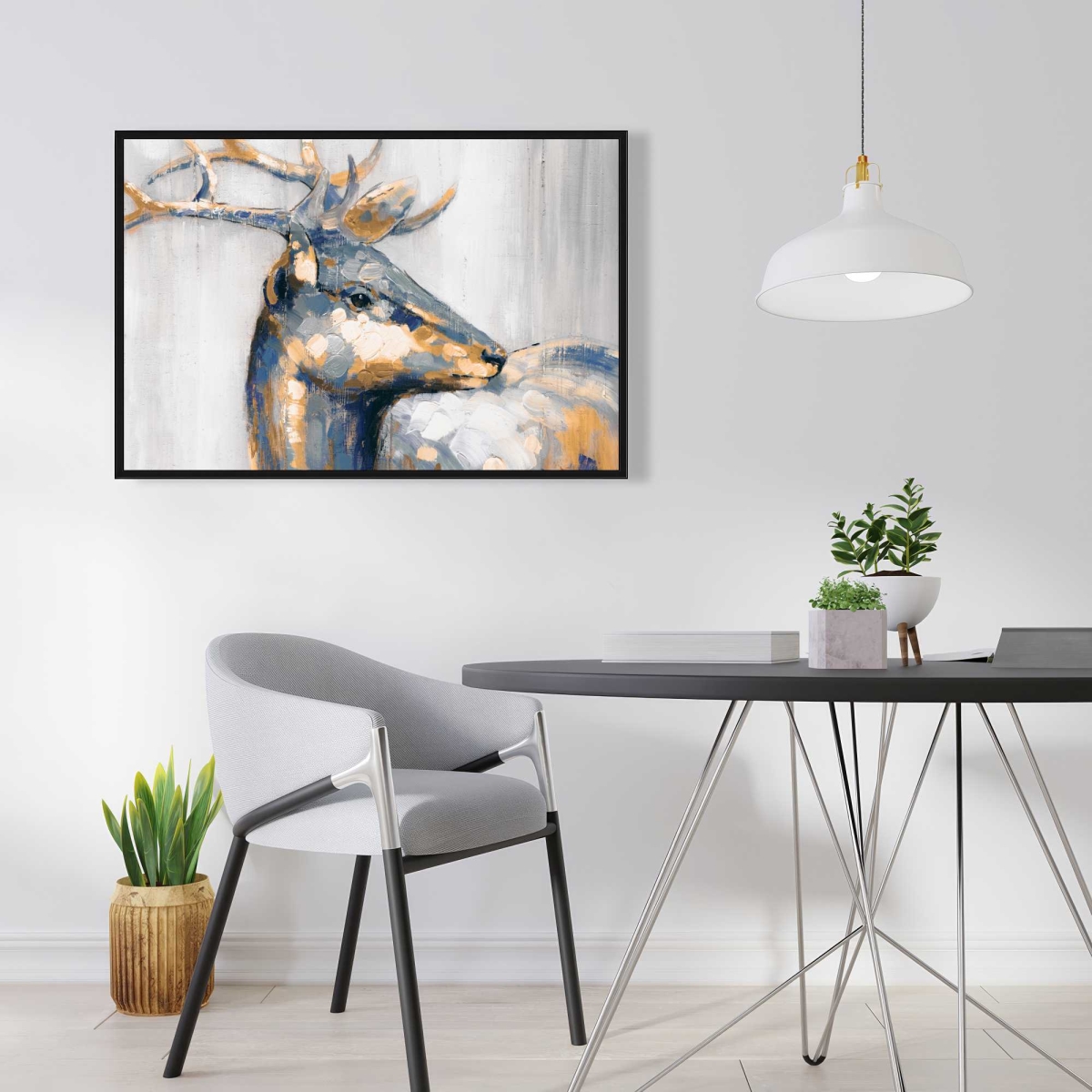 C1FC2436UNPR91 24 x 36 in. Golden Deer - Rustic Framed Canvas Holiday Home Decor