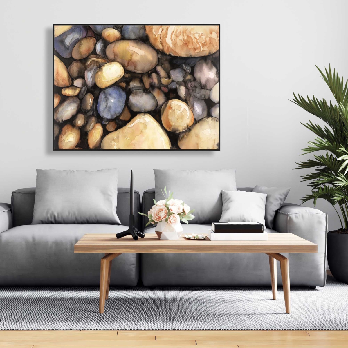 C1FC3648BF372M 36 x 48 in. Small Pebbles - Blue Office Framed Canvas for Home Decor