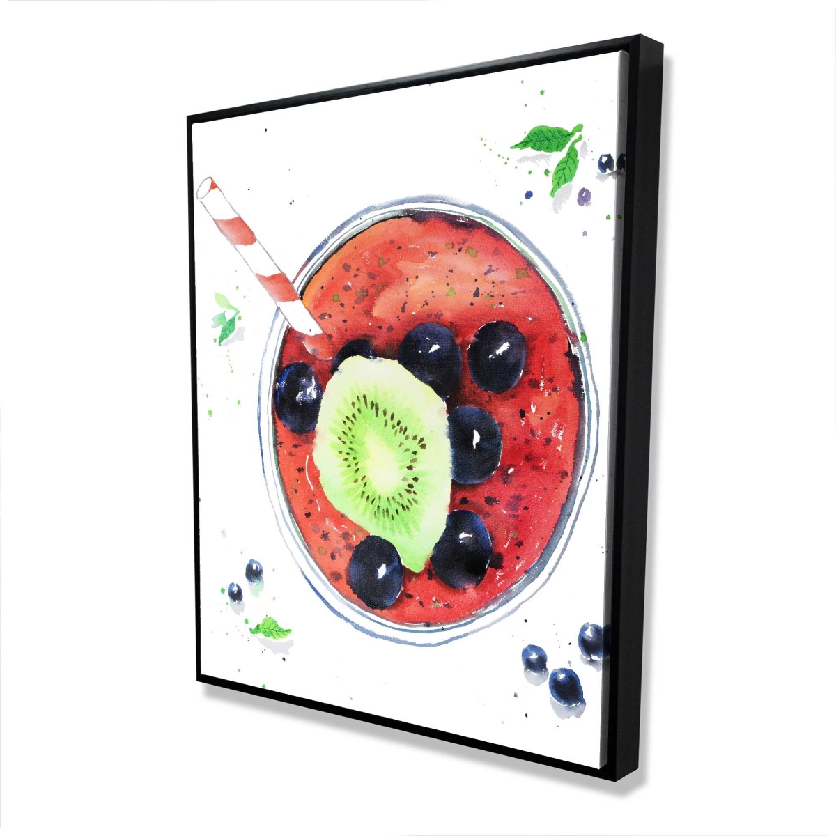 C1FC4860Y4LKF0 48 x 60 in. Berry Smoothies - Leaves Illustrative Framed Canvas Decor