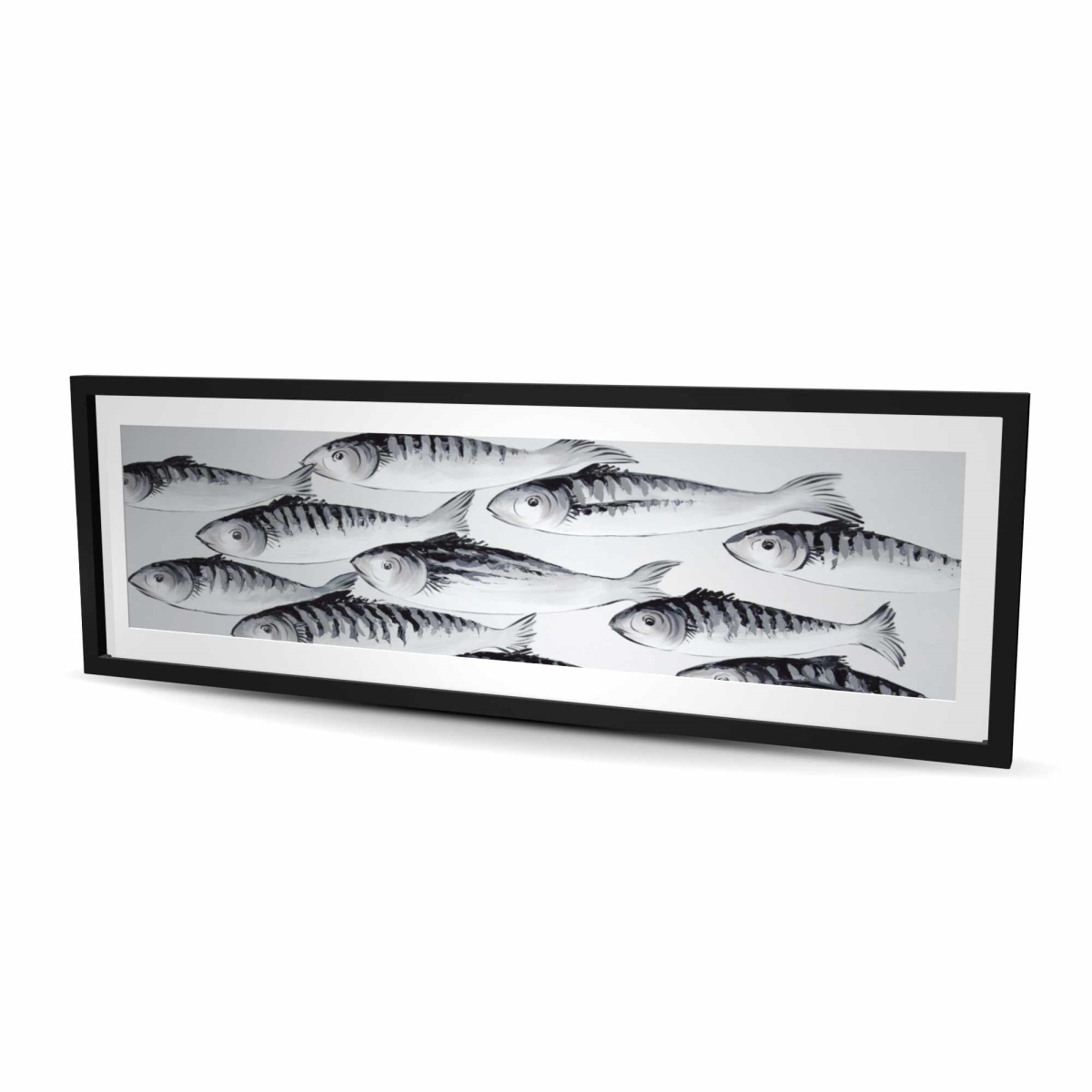 C1FM2060AHZS9H 20 x 60 in. Gray School of Fish - Framed Matted Print Wall Art for Home Decor