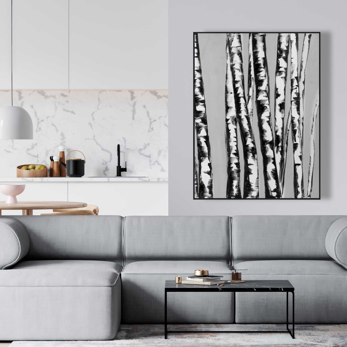 C1FC3648L3OZLO 36 x 48 in. Birches Intersecting - Framed Canvas Landscape