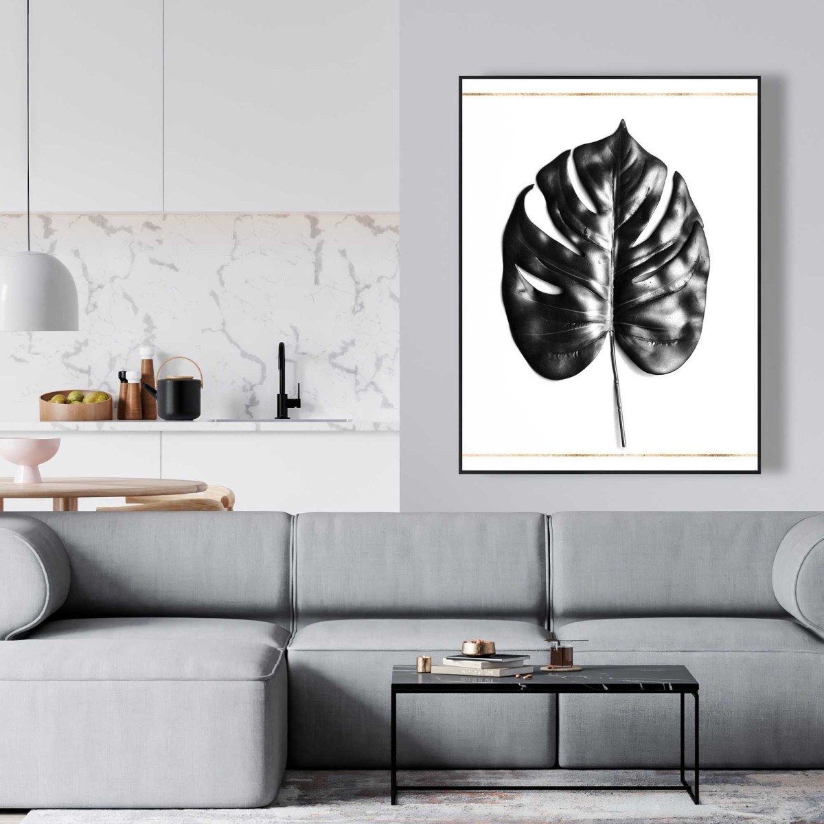 C1FC3648Q7WBCY 36 x 48 in. Split Leaf Philodendron with Gold Lines - Botanical Canvas Art