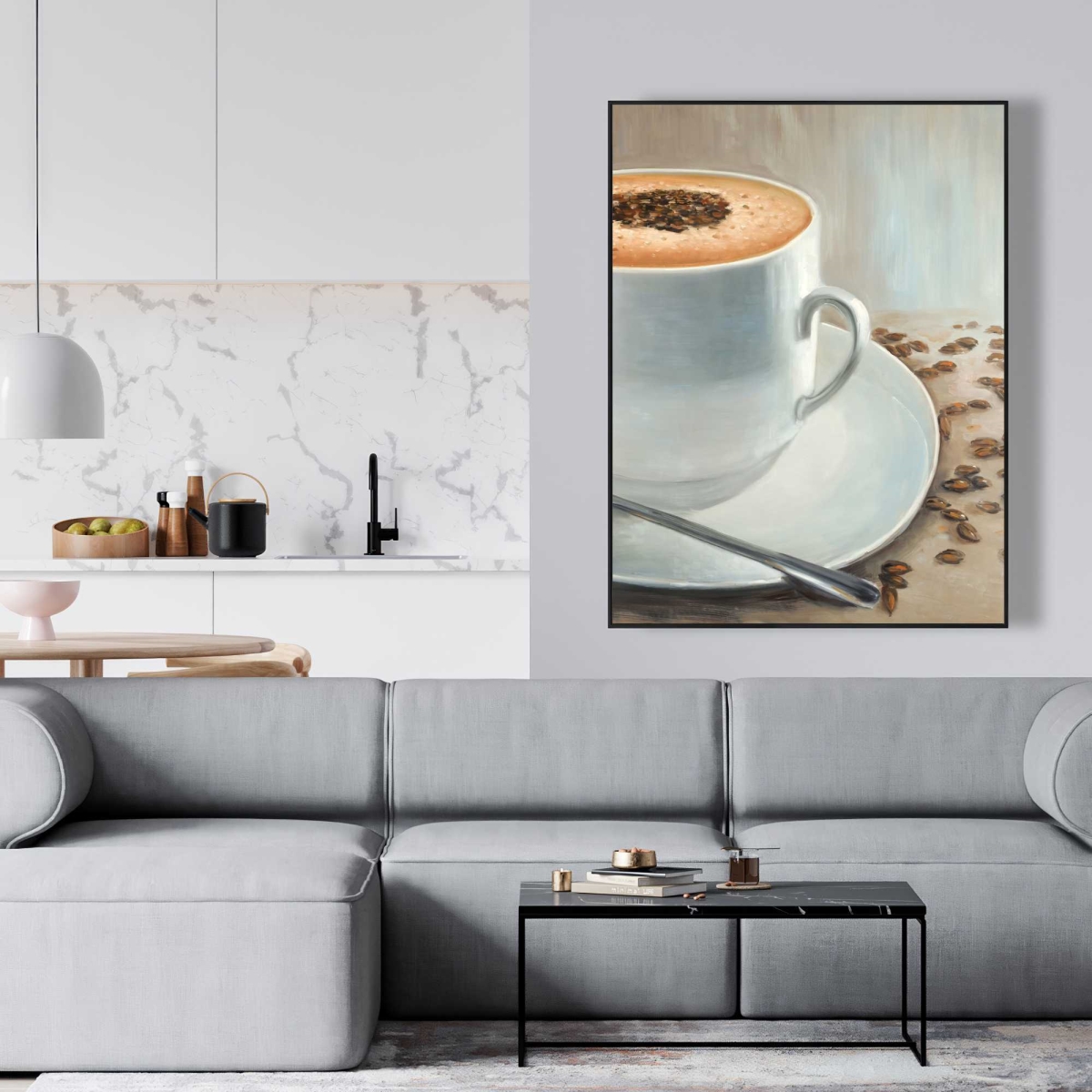 C1FC3648RVAKP5 36 x 48 in. Cappuccino Time - Beige Framed Canvas for Home Decor
