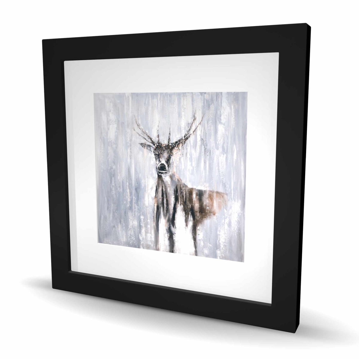 C1FM1616K2D7LI 16 x 16 in. Winter Abstract Deer - Framed Matted Print Wall Art - Bathroom Decor