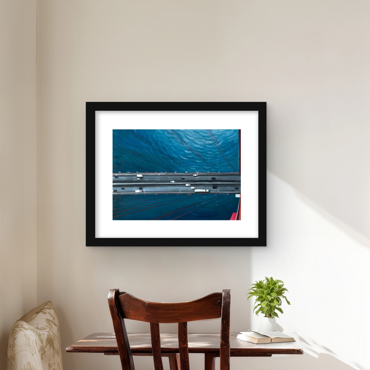 C1FM162049JOPA 16 x 20 in. Overhead View of Traffic on the Golden Gate - Framed Print Wall Art