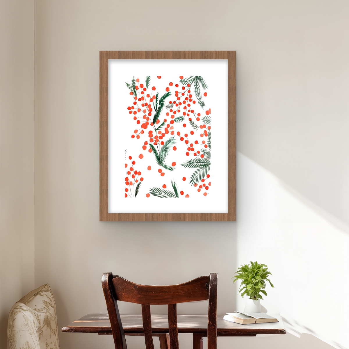 C1FM16200F14KF 16 x 20 in. Mistletoe Leaf Pattern Print Wall Art - Green Framed Home Decor