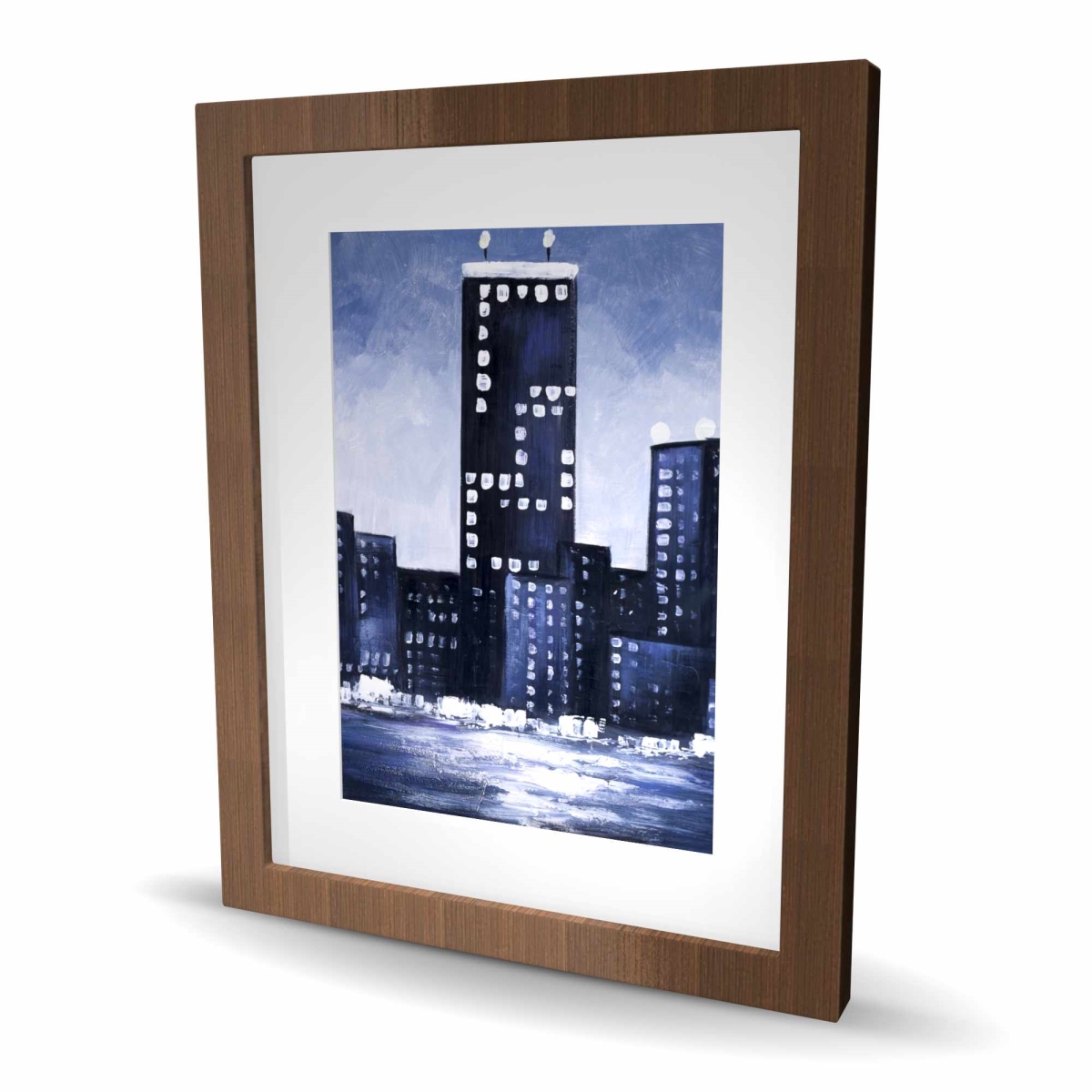C1FM16202QPWRV 16 x 20 in. Dark Blue Cityscape - Framed Matted Print Wall Art - Home Decor