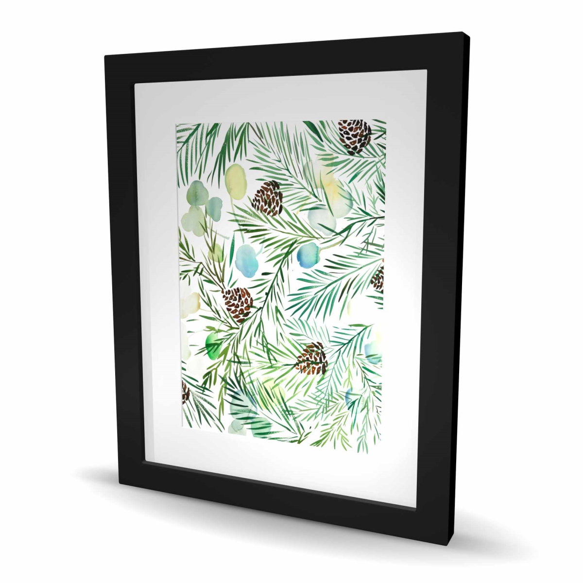 C1FM1620GKMZPB 16 x 20 in. Pine Cone Pattern - Holidays Leaves Framed Matted Print Wall Art